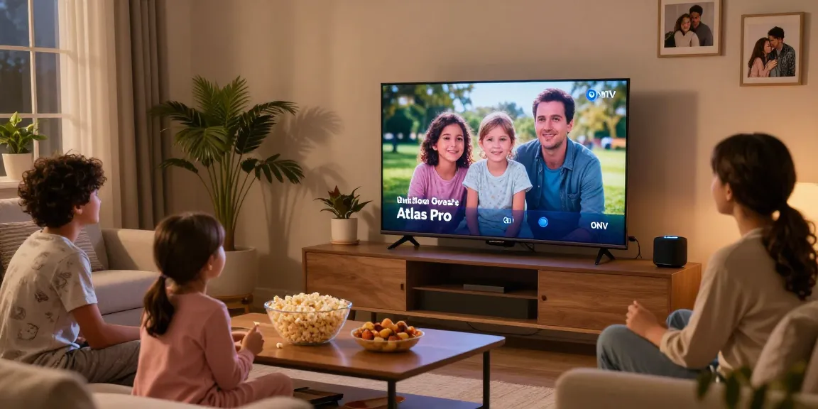 Expérience familiale de visionnage avec Atlas Pro sur Smart TV.